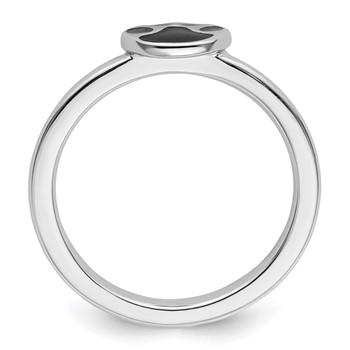 Sterling Silver Stackable Expressions Black Enamel Pawprint Ring — alternate view