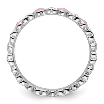 Sterling Silver Stackable Expressions Pink & White Enamel Heart Ring — alternate view