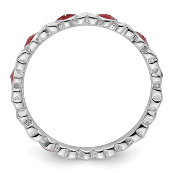 Sterling Silver Stackable Expressions Red & White Enamel Heart Ring — alternate view