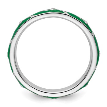 Sterling Silver Stackable Expressions Green Enamel Ring — alternate view