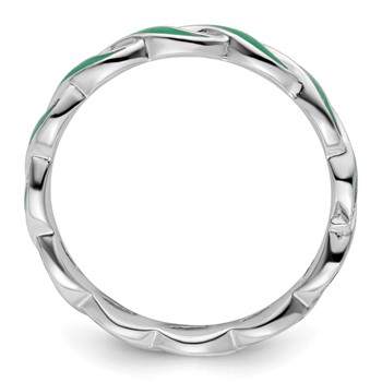 Sterling Silver Stackable Expressions Green Enamel Ring — alternate view