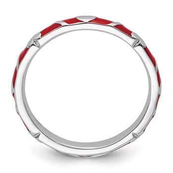 Sterling Silver Stackable Expressions Red Enamel Heart Ring — alternate view