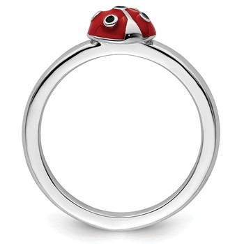 Sterling Silver Stackable Expressions Red/Black Enamel Ladybug Ring — alternate view