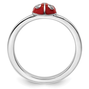 Sterling Silver Stackable Expressions Red /Blk Enamel Ladybug w/Diamond Rin — alternate view