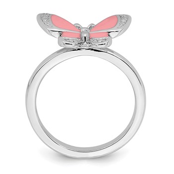 Sterling Silver Stackable Expressions Pink Enamel Butterfly Ring — alternate view