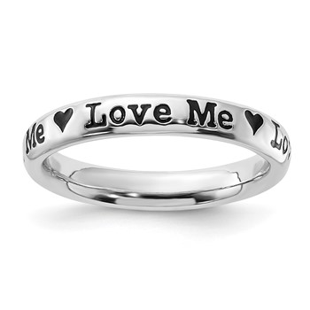 Sterling Silver Stackable Expressions Enameled Lyric Love Me Ring
