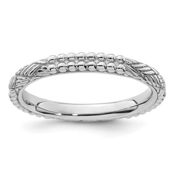 Sterling Silver Stackable Expressions Rhodium-plated Patterned Ring