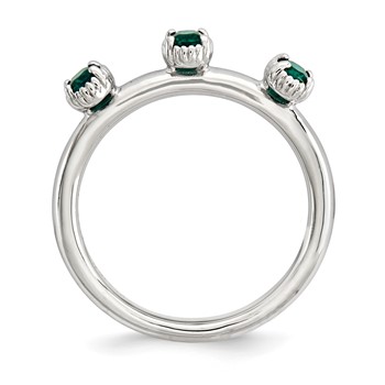Sterling Silver Stackable Expressions Created Emerald Three Stone Ring — alternate view
