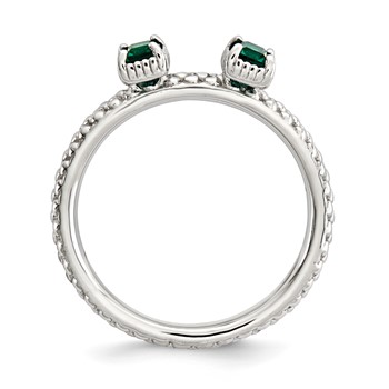 Sterling Silver Stackable Expressions Created Emerald Two Stone Ring — alternate view