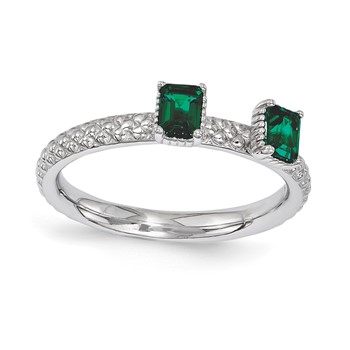 Sterling Silver Stackable Expressions Created Emerald Two Stone Ring