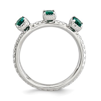 Sterling Silver Stackable Expressions Created Emerald Three Stone Ring — alternate view