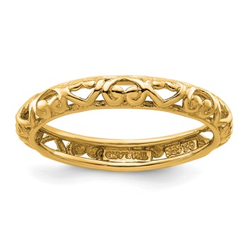 Sterling Silver Stackable Expressions Gold-plated Carved Ring