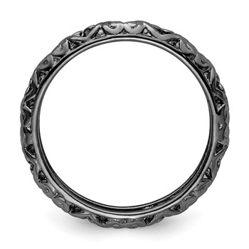 Sterling Silver Stackable Expressions Black-plated Carved Ring — alternate view