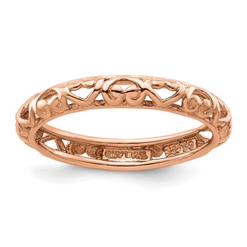 Sterling Silver Stackable Expressions Pink-plated Carved Ring