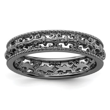 Sterling Silver Stackable Expressions Black-plated Carved Band