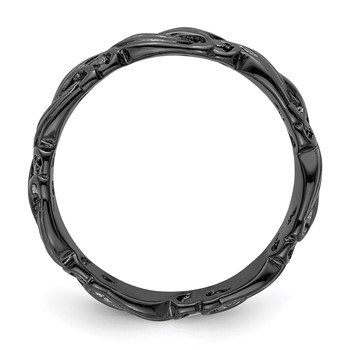 Sterling Silver Stackable Expressions Black-plated Carved Band — alternate view