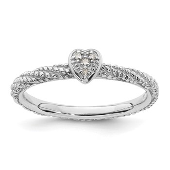 Sterling Silver Diamond Stackable Expressions Textured Heart Ring