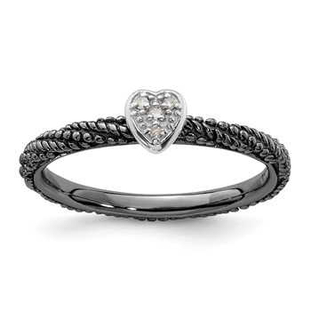 Sterling Silver Diamond Stackable Expressions Ruthenium Plated Heart Ring