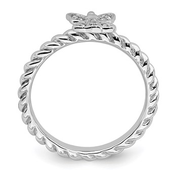 Sterling Silver Stackable Expressions Polished Diamond Angel Ring — alternate view