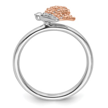 Sterling Silver/Rose Gold-plated Stackable Expressions Diam. Butterfly Ring — alternate view