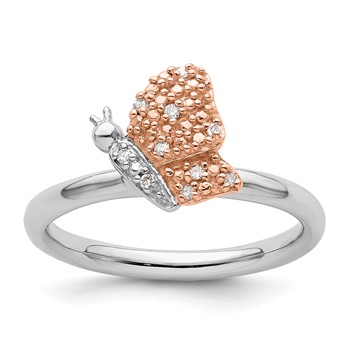 Sterling Silver/Rose Gold-plated Stackable Expressions Diam. Butterfly Ring