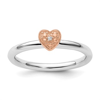 Sterling Silver/Rose Gold-plated Stackable Expressions Diamond Heart Ring