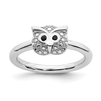 Sterling Silver Stackable Expressions Polished Onyx Owl Ring