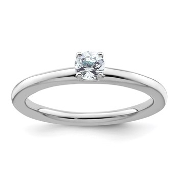 Sterling Silver Stackable Expressions Rhodium Aquamarine Ring