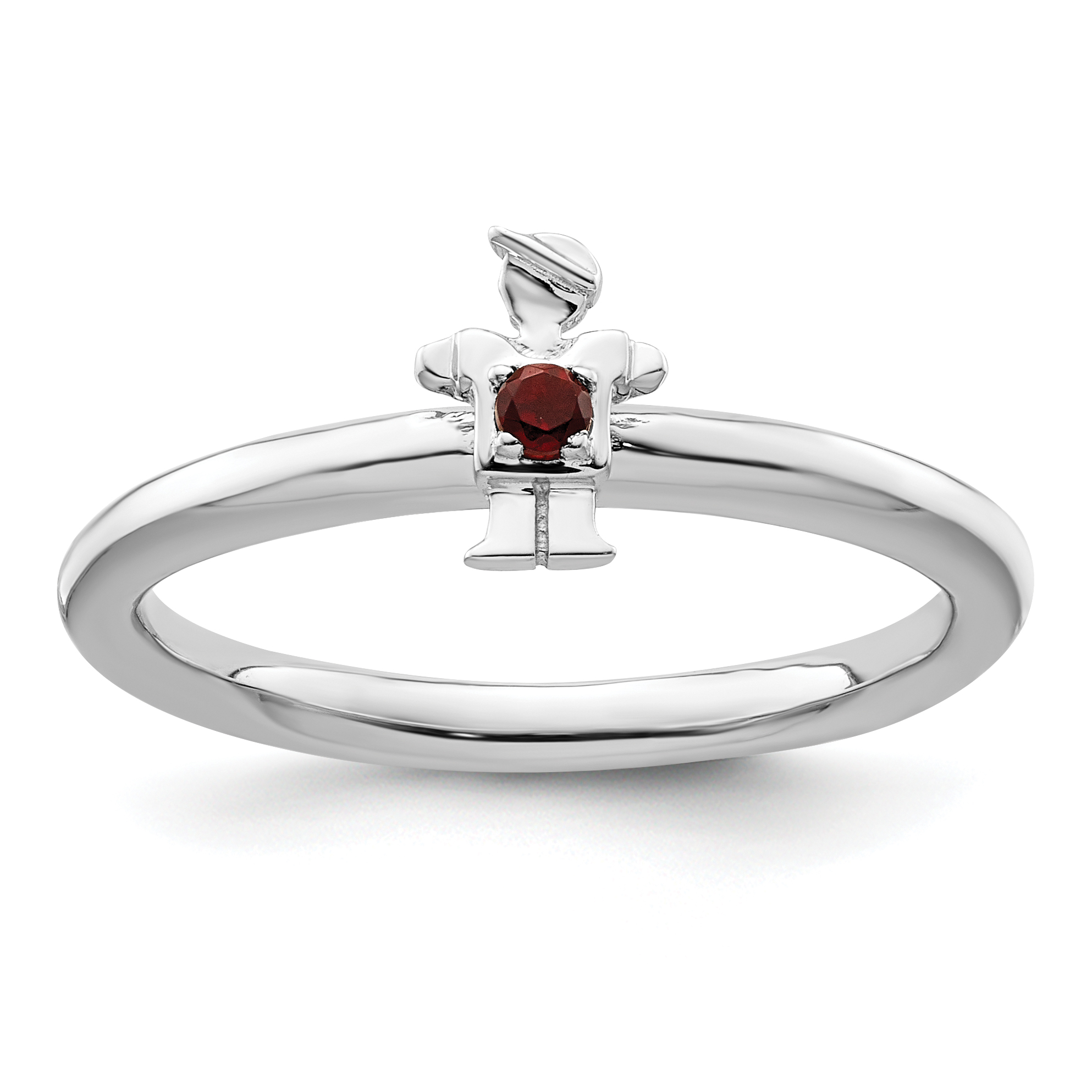 Sterling Silver Stackable Expressions Rhodium Garnet Boy Ring