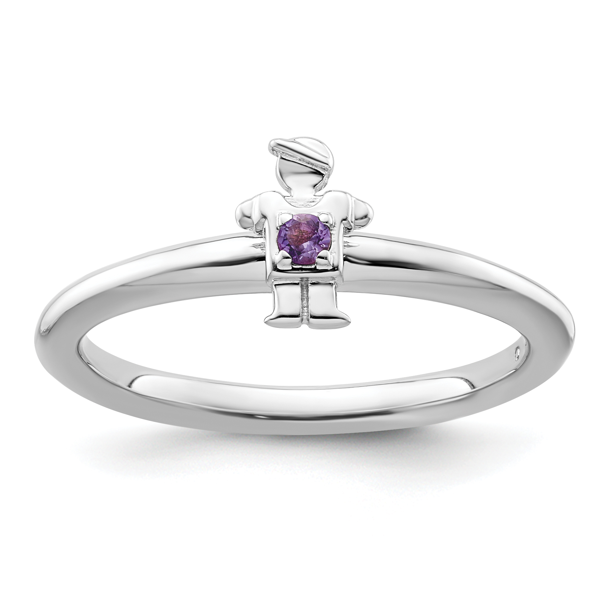 Sterling Silver Stackable Expressions Rhodium Amethyst Boy Ring