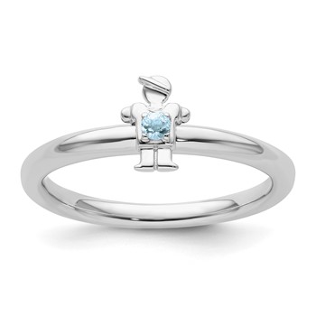 Sterling Silver Stackable Expressions Rhodium Aquamarine Boy Ring