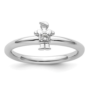 Sterling Silver Stackable Expressions Rhodium White Topaz Boy Ring