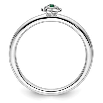 Sterling Silver Stackable Expressions Rhodium Cr. Emerald Boy Ring — alternate view