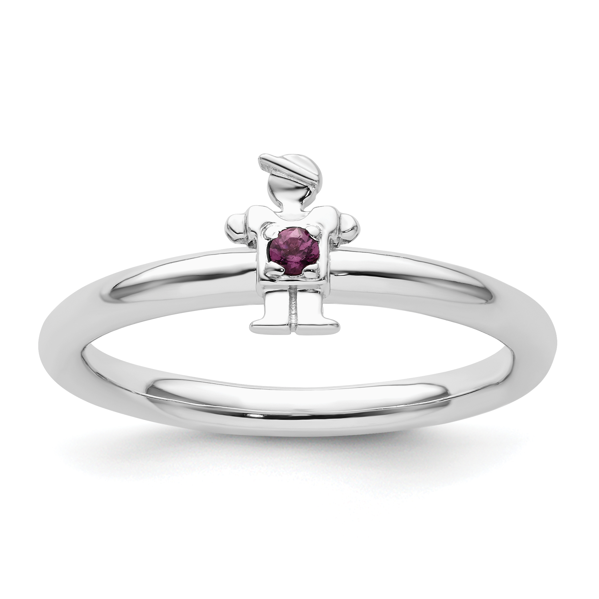 Sterling Silver Stackable Expressions Rhodium Rhodolite Garnet Boy