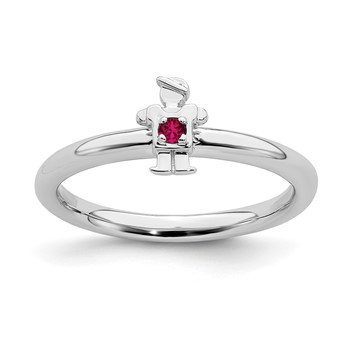 Sterling Silver Stackable Expressions Rhodium Cr. Ruby Boy Ring
