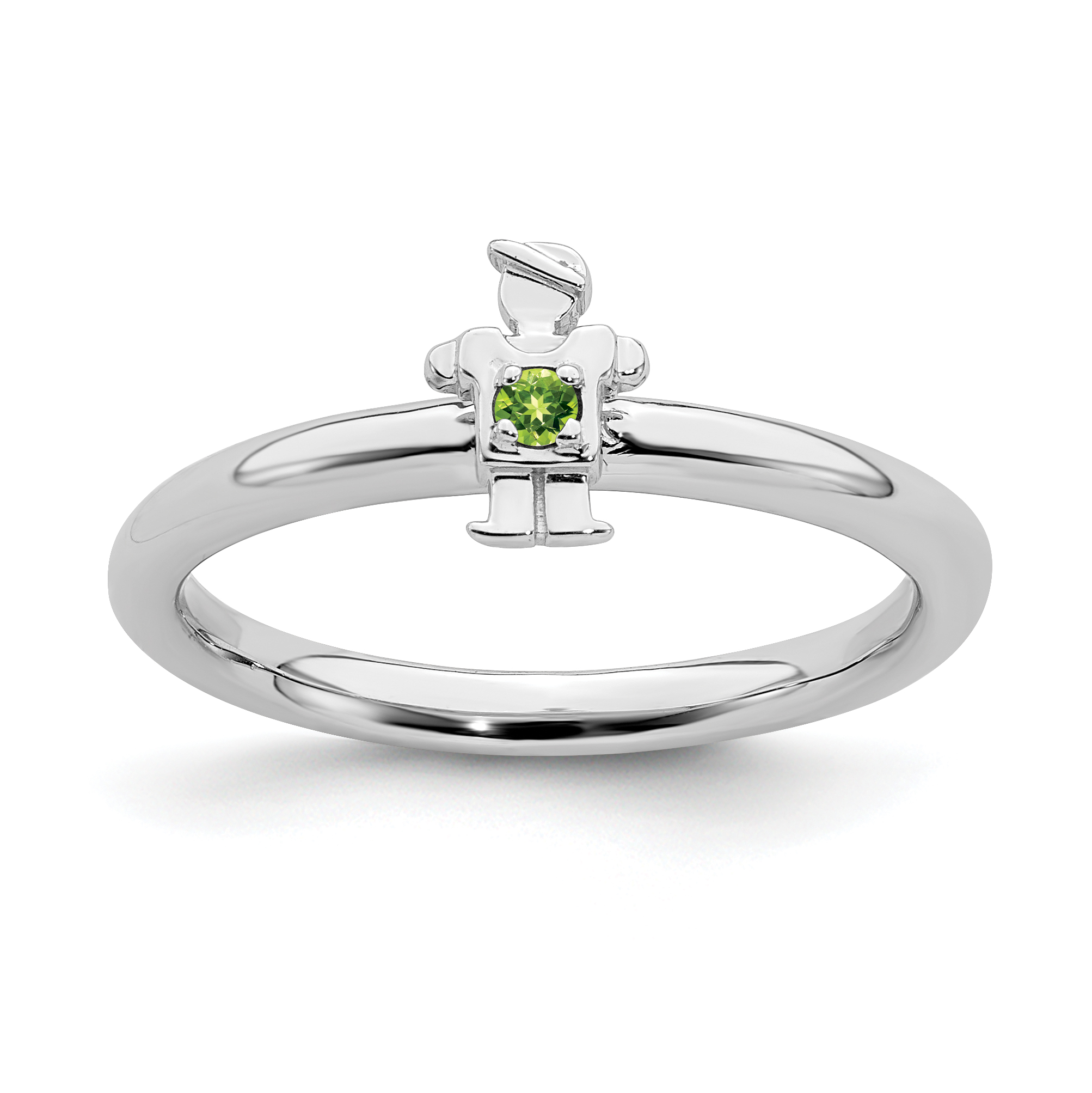 Sterling Silver Stackable Expressions Rhodium Peridot Boy Ring