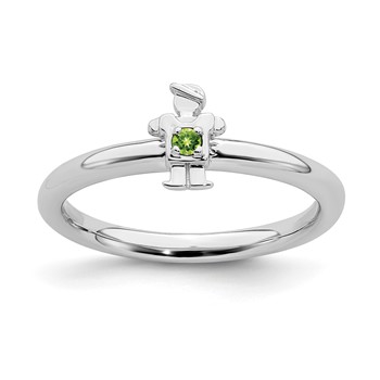 Sterling Silver Stackable Expressions Rhodium Peridot Boy Ring