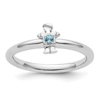 Sterling Silver Stackable Expressions Rhodium Blue Topaz Boy Ring