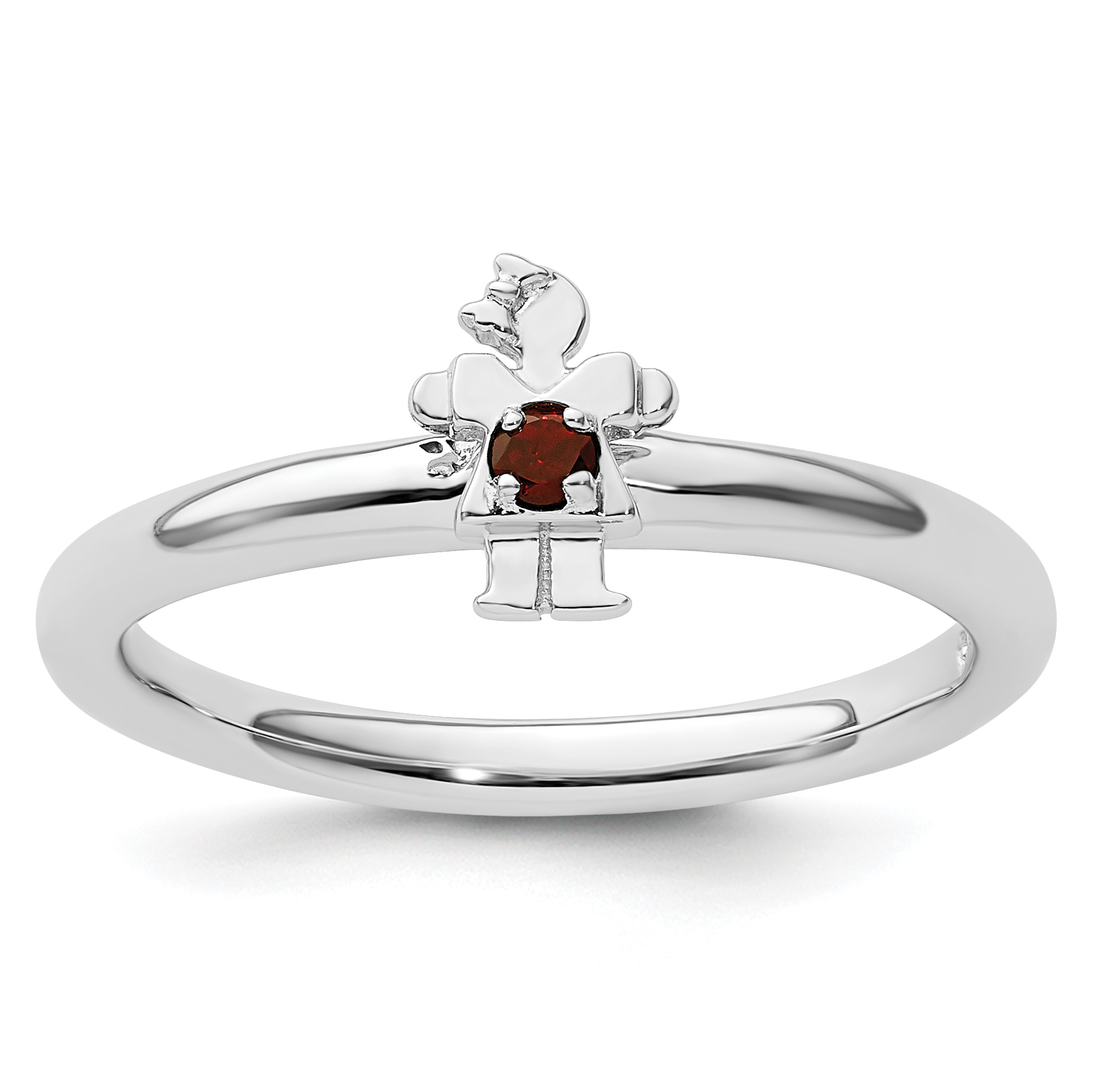 Sterling Silver Stackable Expressions Rhodium Garnet Girl Ring