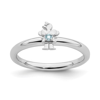 Sterling Silver Stackable Expressions Rhodium Aquamarine Girl Ring
