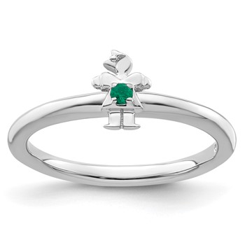 Sterling Silver Stackable Expressions Rhodium Cr. Emerald Girl Ring