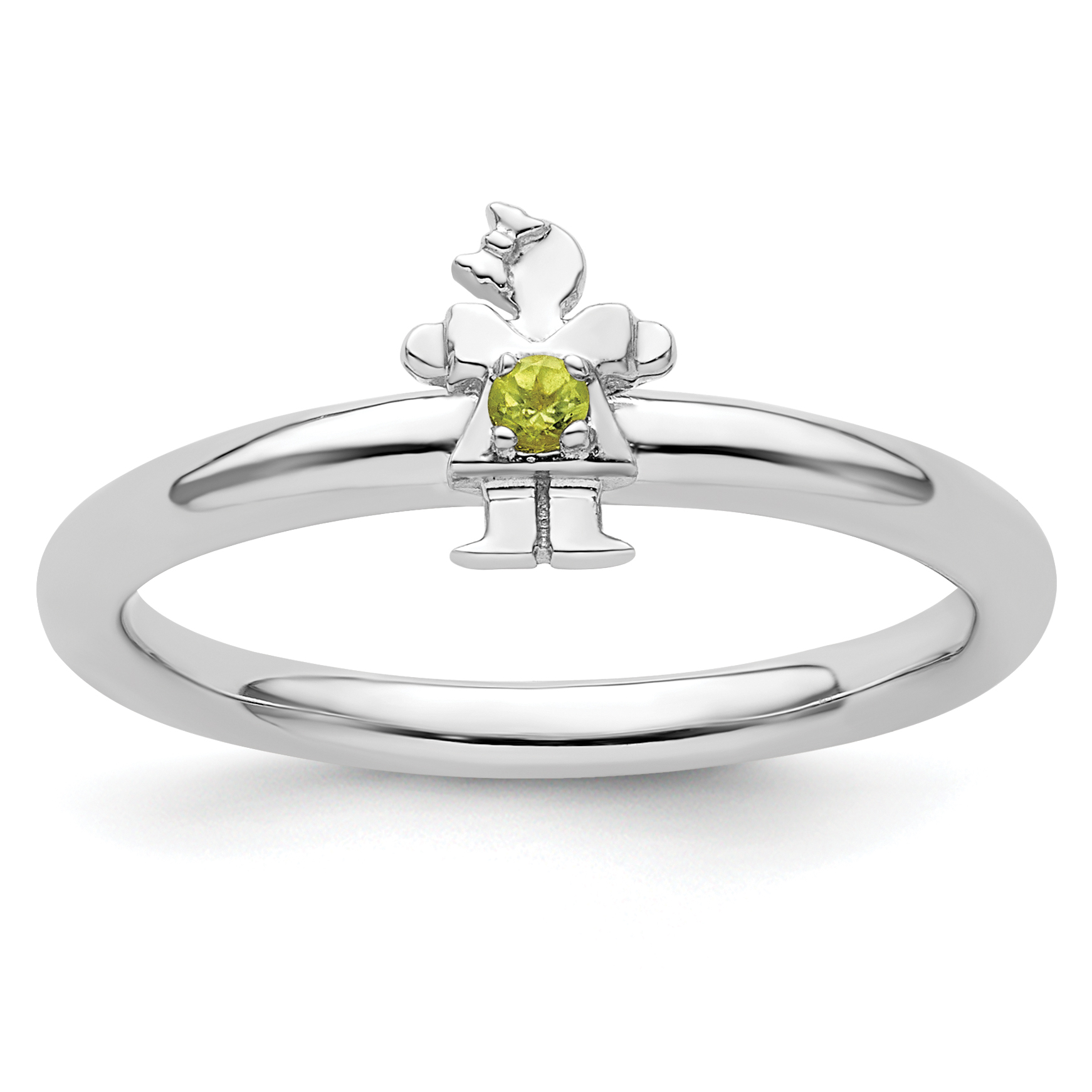 Sterling Silver Stackable Expressions Rhodium Peridot Girl Ring