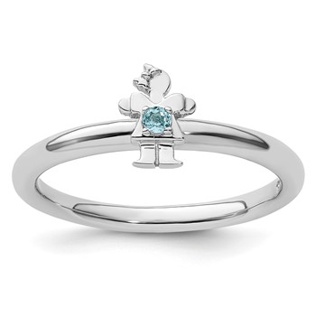 Sterling Silver Stackable Expressions Rhodium Blue Topaz Girl Ring