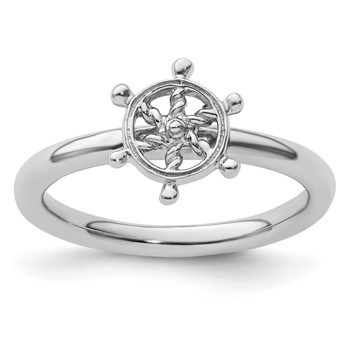 Sterling Silver Stackable Expressions Rhodium Ship's Wheel Ring