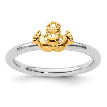 Sterling Silver Stackable Expressions Yellow-plated Claddagh Ring