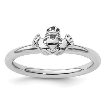 Sterling Silver Stackable Expressions Rhodium Claddagh Ring