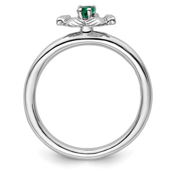 Sterling Silver Stackable Expressions Rhd. Cr. Emerald Claddagh Ring — alternate view