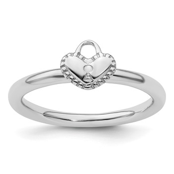 Sterling Silver Stackable Expressions Rhodium Heart Padlock Ring