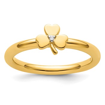 Sterling Silver Stackable Expressions Yellow-plated Dia. Clover Ring
