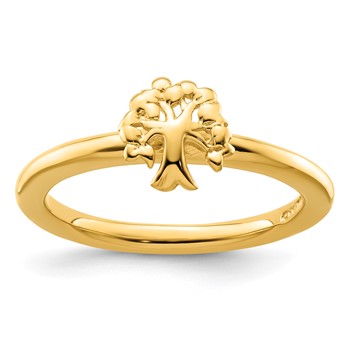 Sterling Silver Stackable Expressions Yellow-plated Tree Ring